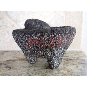 Authentic MOLCAJETE Mexico Basalt Mortar & Pestle 7" dia Volcanic Lava Stone